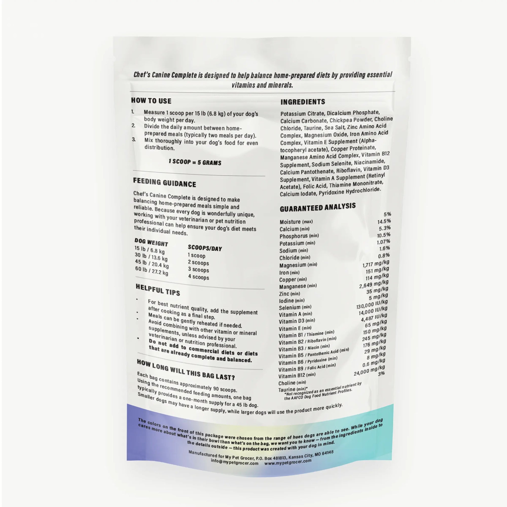 Chef's Canine Complete | Vitamin & Trace Mineral Mix | 1lb Bag mypetgrocer.com